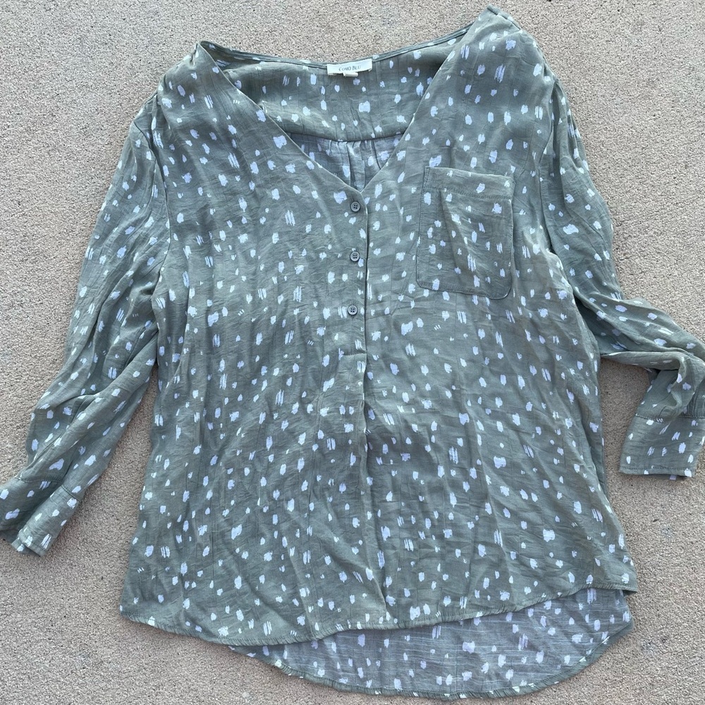 Como Blu Women's Sage Green and White Patterned Top Size XL